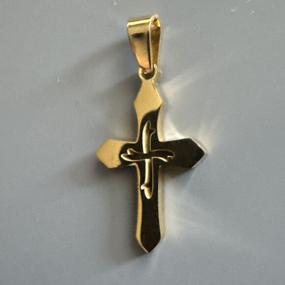 Stainless Steel Cross Pendant Scripture Gold Plated 24 Inch Chain Religious - Picture 3 of 7